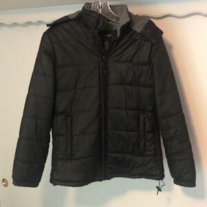 OuterEdge puff jacket with fleece lining and removable hood